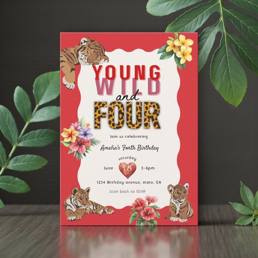 Young Wild and Four Tiger Floral Birthday Kaart