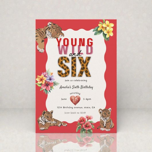 Young Wild and Six Tiger Floral Birthday Kaart
