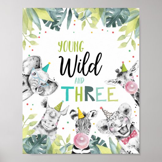 Young Wild and the Safari Third Birthday Sign Poster (Voorkant)