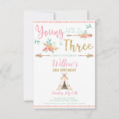 Young Wild and Three 3rd Birthday Boho Invitation Aankondiging (Voorkant)
