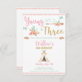 Young Wild and Three 3rd Birthday Boho Invitation Aankondiging (Voorkant / Achterkant)