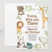 Young Wild and Three Animal Birthday Invitation Kaart (Voorkant / Achterkant)
