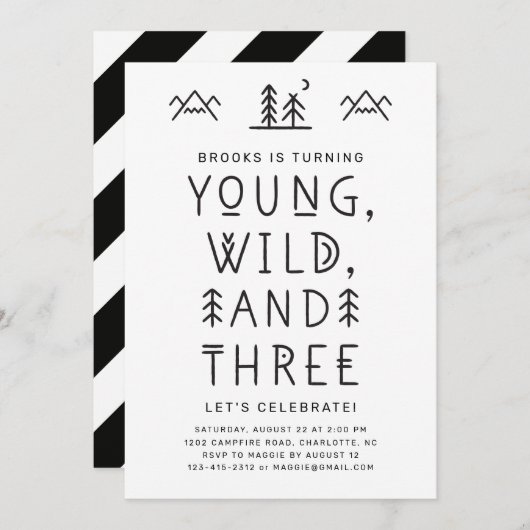 Young Wild and Three Birthday Invitation (Voorkant / Achterkant)