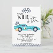 YOUNG Wild and THREE  Birthday invitation Kaart (Staand voorkant)