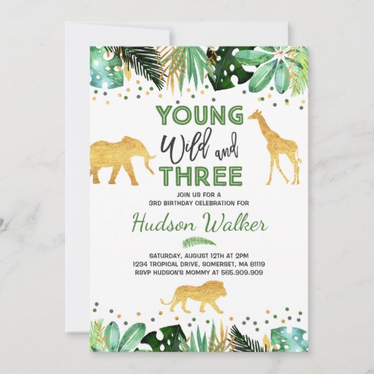 Young Wild and Three Birthday Invitation Oerwoud Kaart (Voorkant)