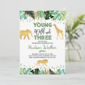 Young Wild and Three Birthday Invitation Oerwoud Kaart (Staand voorkant)