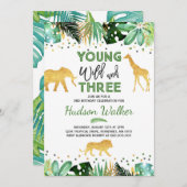 Young Wild and Three Birthday Invitation Oerwoud Kaart (Voorkant / Achterkant)