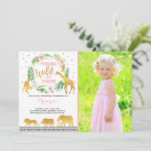 Young Wild and Three Birthday Invitation Oerwoud Kaart (Staand voorkant)