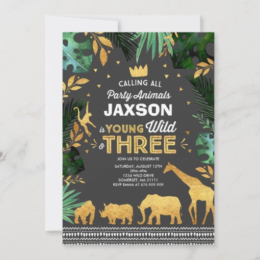 Young Wild and Three Birthday Invitation Oerwoud Kaart (Voorkant)