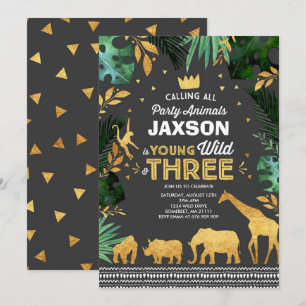 Young Wild and Three Birthday Invitation Oerwoud Kaart