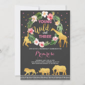 Young Wild and Three Birthday Invitation Oerwoud Kaart (Voorkant)