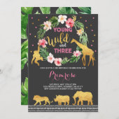 Young Wild and Three Birthday Invitation Oerwoud Kaart (Voorkant / Achterkant)