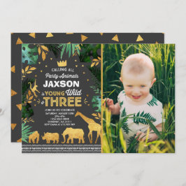 Young Wild and Three Birthday Invitation Oerwoud Kaart