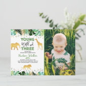Young Wild and Three Birthday Invitation Oerwoud Kaart (Staand voorkant)