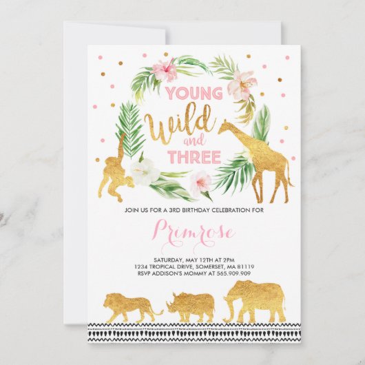 Young Wild and Three Birthday Invitation Oerwoud Kaart (Voorkant)