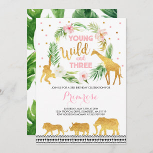 Young Wild and Three Birthday Invitation Oerwoud Kaart