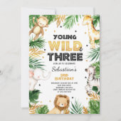 Young Wild and Three Birthday Invite Safari Party Kaart (Voorkant)