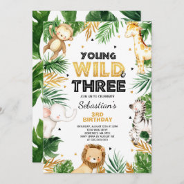 Young Wild and Three Birthday Invite Safari Party Kaart