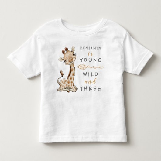 Young Wild and Three Birthday Oerwoud Baby T-Shirt (Voorkant)