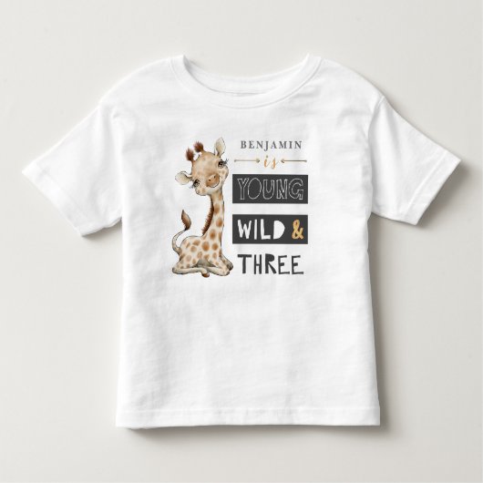Young Wild and Three Birthday Safari T-Shirt (Voorkant)
