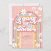 Young Wild and Three Boho Daisy Rainbow Birthday Kaart (Voorkant)