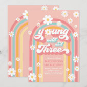 Young Wild and Three Boho Daisy Rainbow Birthday Kaart (Voorkant / Achterkant)