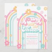Young Wild and Three Boho Daisy Rainbow Birthday Kaart (Voorkant / Achterkant)