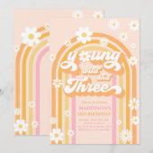 Young Wild and Three Boho Daisy Rainbow Birthday Kaart (Voorkant / Achterkant)