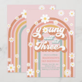 Young Wild and Three Boho Daisy Rainbow Birthday Kaart (Voorkant / Achterkant)