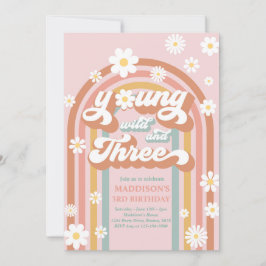 Young Wild and Three Boho Daisy Rainbow Birthday Kaart
