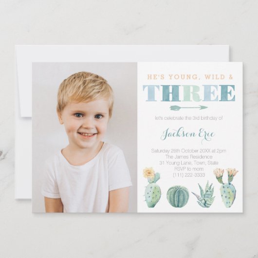 Young Wild and THREE Cacti 3rd Birthday Boy Kaart (Voorkant)