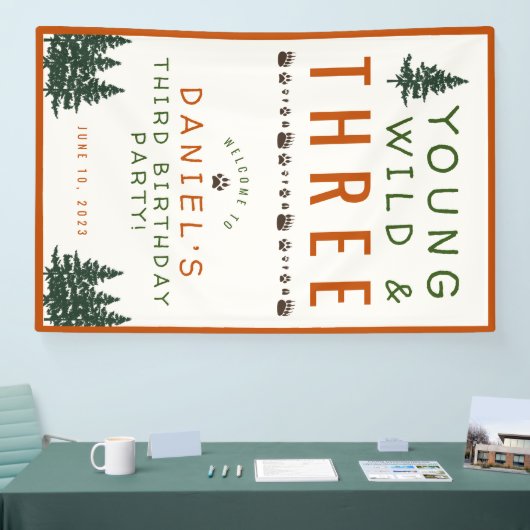 Young Wild and Three Forest Birthday Banner (Beurs)