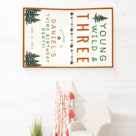 Young Wild and Three Forest Birthday Banner (Insitu)