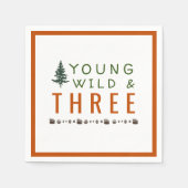Young Wild and Three Forest Birthday Party Napkins Servet (Voorkant)