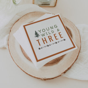 Young Wild and Three Forest Birthday Party Napkins Servet