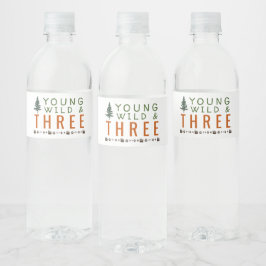 Young Wild and Three Forest Birthday Waterfles Etiket