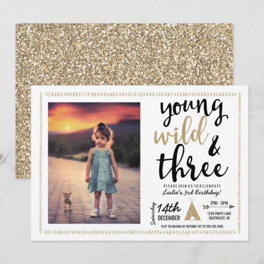 Young Wild and Three Foto Uitnodiging (Voorkant / Achterkant)
