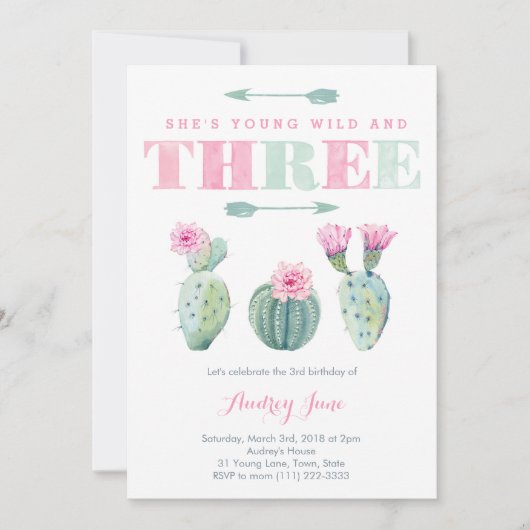 Young Wild and Three Free, Cactus Party nodigt uit Kaart (Voorkant)