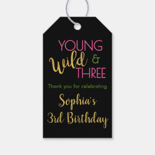 Young Wild and Three Gift Labels 3rd Birthday Cadeaulabel