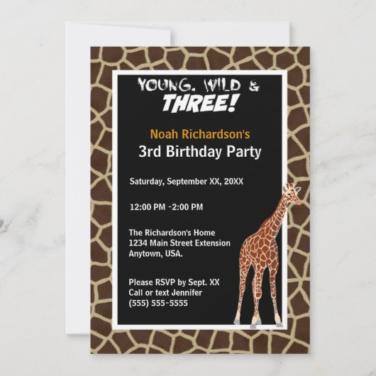 Young Wild and Three Giraffe Safari Birthday Party Kaart (Voorkant)