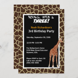 Young Wild and Three Giraffe Safari Birthday Party Kaart