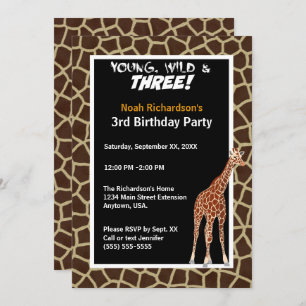 Young Wild and Three Giraffe Safari Birthday Party Kaart
