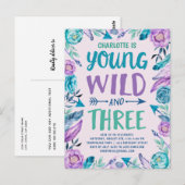 Young Wild and Three Girls Birthday Party Briefkaart (Voorkant / Achterkant)