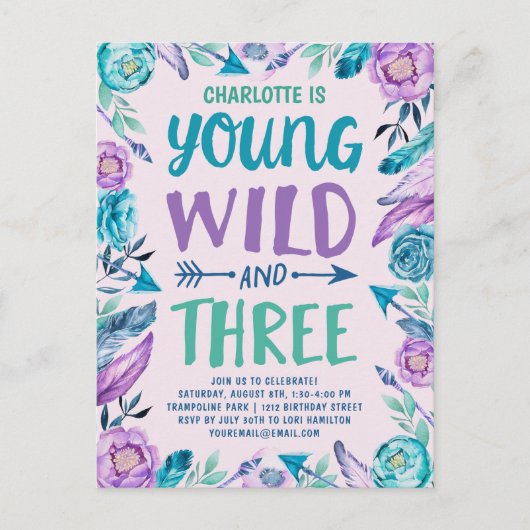 Young Wild and Three Girls Birthday Party Briefkaart (Voorkant)