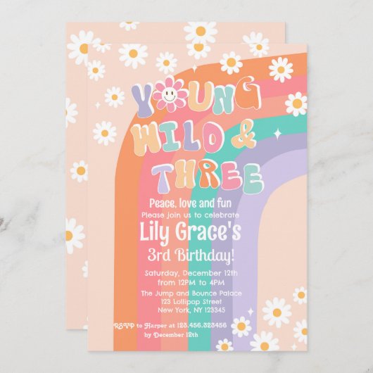 Young Wild and Three Groovy Birthday Invitations Kaart (Voorkant / Achterkant)