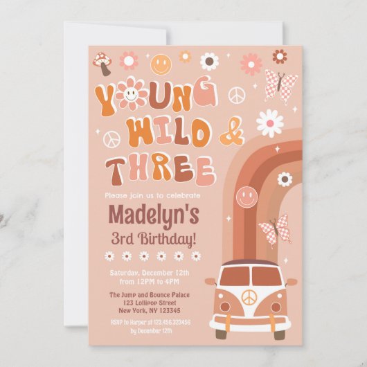 Young Wild and Three Groovy Birthday Invitations Kaart (Voorkant)