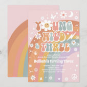 Young Wild and Three Hippie 3rd Birthday Party Kaart (Voorkant / Achterkant)