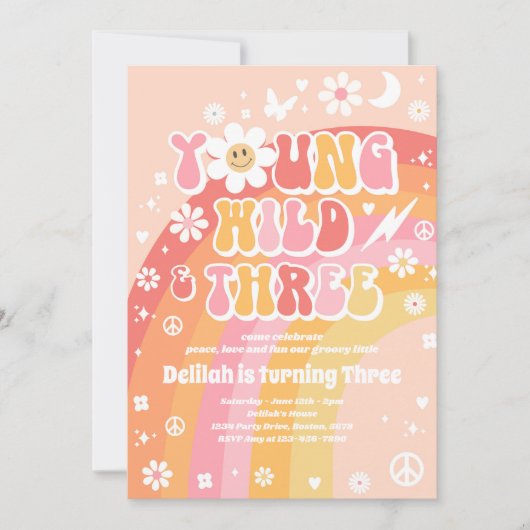 Young Wild and Three Hippie 3rd Birthday Party Kaart (Voorkant)