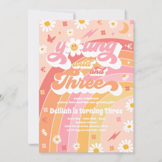 Young Wild and Three Hippie 3rd Birthday Party Kaart (Voorkant)