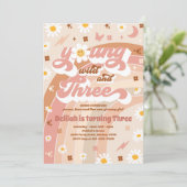 Young Wild and Three Hippie 3rd Birthday Party Kaart (Staand voorkant)